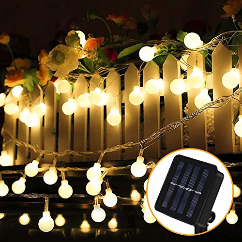 Solar Lichterkette Außen, 8 Meter 60er LED Solar Lichterkette mit LED Kugel 8 Modi IP65 Wasserdicht Warmweiß Lichterkette mit Lichtsensor Beleuchtung für Garten, Partys, Balkon, Hochzeit