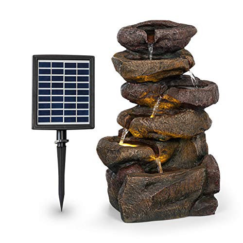 Blumfeldt Savona Solarbrunnen,inkl. Solarpanel,Leistung: 2,8 Watt,Lithium-Ionen-Batterie (ca. 5h Laufzeit),LED-Beleuchtung,Material: Polyresin,frostbeständig,Steinoptik