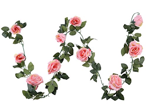 Blumengirlande mit Kunstseide-Blumen von Houda, für Heim, Garten, Wände, Hochzeit, 1 Stück rose