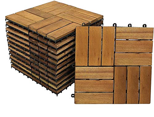 SAM 33er Spar-Set Holzfliese 02 für 3 m², Terrassenfliese aus Akazien-Holz, Fliese mit 12 Latten für Garten Terrasse Balkon, Balkon Bodenbelag mit Drainage-Unterkonstruktion