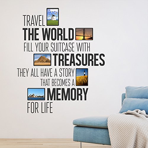 DESIGNSCAPE® Wandtattoo Fotorahmen Travel the world, fill your suitcase with treasures, they all have a story to tell... Bilderrahmen Fotos | Farbe: kupfer | Größe: groß (101 x 120 cm)