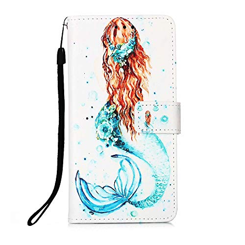 Nadoli Leder Hülle für Huawei P Smart 2020,Bunt Meerjungfrau Malerei Ultra Dünne Magnetverschluss Standfunktion Handyhülle Tasche Brieftasche Etui Schutzhülle