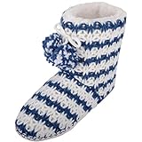 Absolute Footwear Damen Hausschuhe mit Bommel-Design, gestrickt, Blau - blau - Größe: 41 EU