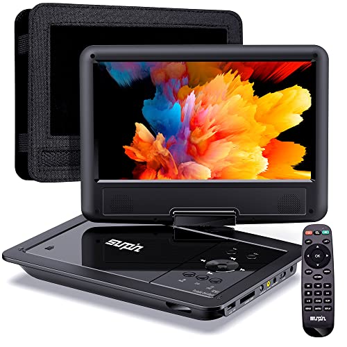 SUNPIN Tragbarer DVD-Player Auto mit 9,5 Zoll HD Schwenkbaren Bildschirm, Stereo-Lautsprecher&Dual-Kopfhörer-Buchse, Unterstützung Sync TV/USB/SD-Karte, Auto Kopfstütze Halterung, Schwarz