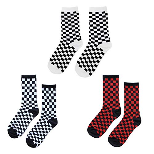 bozitian 3 Paar Plaid Socken Ankle Tartan Socken Personalisierte Hip Hop Socken Schwarz Und Weiß Schachbrett Muster Baumwolle Sportstrümpfe Für Männer Und Frau