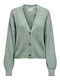 ONLY Damen Kurze Strickjacke | Langarm V-Ausschnitt Cardigan Knitted Basic | Stretch Sweater ONLCAROL, Farben:Grün, Größe:S
