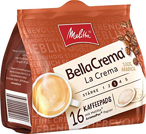 Melitta Gemahlener Röstkaffee in Kaffeepads, 10 x 16 Pads, 100% Arabica, Mild und Harmonisch, milder Röstgrad, Stärke 3, BellaCrema