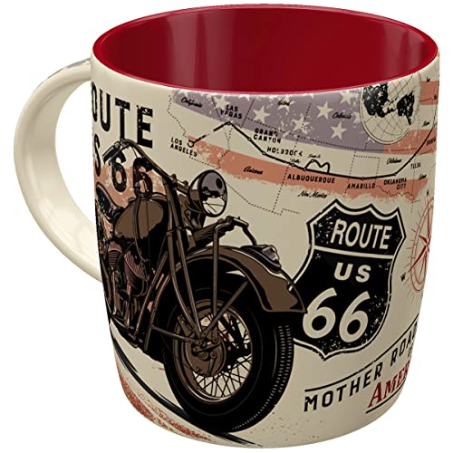 Nostalgic-Art Retro Kaffee-Becher, Route 66 Bike Map – Geschenk-Idee für Route 66 Fans, Lustige große Keramik-Tasse mit Spruch, Vintage-Design, 330 ml, 1 Stück (1er Pack)