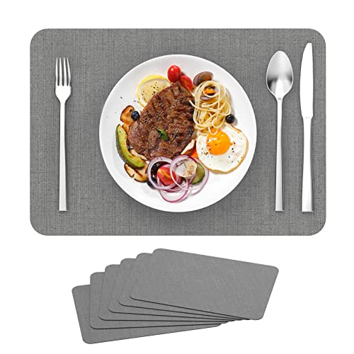 Tischsets 6er Set, Yomisee Platzsets Abwaschbar Tischset Leder Wasserdicht Hitzebeständig Platzdeckchen für Küche Speisetisch 43x30cm