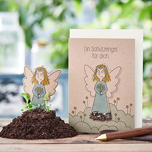 Grußkarte 'Ein Schutzengel für dich' - Saatstecker-Karte mit Engel und eingearbeiteten Wildblumensamen - für viele Anlässe