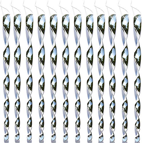 BOELLRUNO 12 Stück Reflektierende Windspirale Vogelschreck Reflektierende Vogelabwehr zur Vogel abwehr Garten Dekoration für Balkon und Garten (Silber)