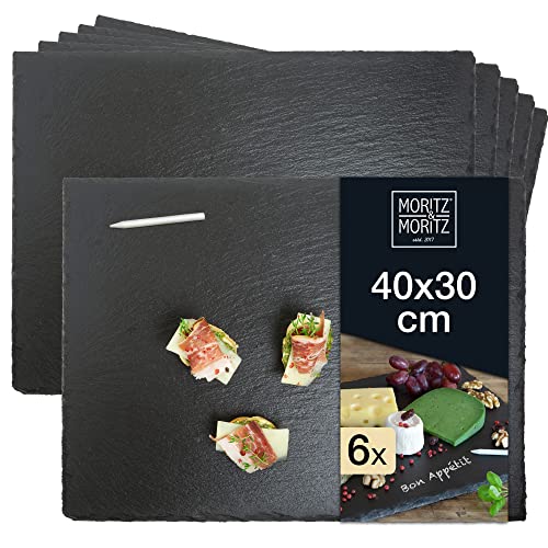 Moritz & Moritz 6 x Schieferplatte Servierplatte 30x40 cm mit Kreidestift - Schieferplatten fürs Buffet, Sushi und Käse - Perfekt zum Anrichten und als Deko