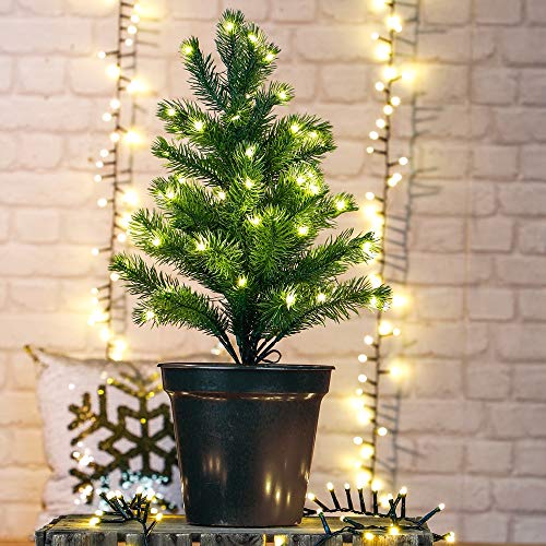 HI Künstlicher Weihnachtsbaum mit 50 LEDs im Topf 55 cm Tannenbaum Christbaum Dekobaum beleuchtet mit Lichterkette 55569