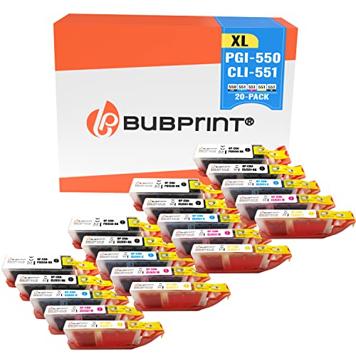 Bubprint 550XL 551XL 20 Druckerpatronen Kompatibel für Canon PGI-550 CLI-551 XL für Pixma IP7200 IP7250 IX6850 IP8750 MG5450 MG5550 MG5650 MG6350 MG6450 MG6650 MG7150 MG7550 MX725 MX920 MX925