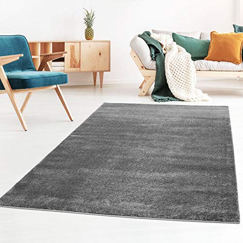 Taracarpet Kurzflor-Designer Uni Teppich extra weich fürs Wohnzimmer, Schlafzimmer, Esszimmer oder Kinderzimmer Gala dunkel-grau 120x170 cm