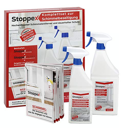 Stoppex®-Schimmelentferner-Set (1,5l)-Maximale Wirkung gegen Schimmel für Wand, Bad und Silikonfugen I Anti-Schimmelspray-Set gegen Schimmelpilze