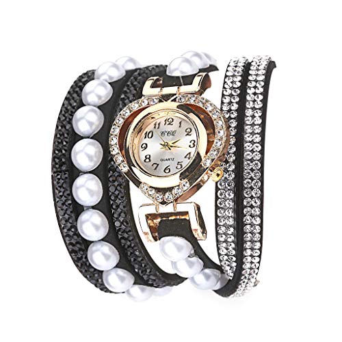Damen Armband Uhr, Luotuo Frauen Luxus Dial Analog Quartz Armbanduhr Mehrere Samt Gurte mit Glänzender Kristall und Perle, 40CM Uhrenarmbänder, 26MM Exquisit Schmuck