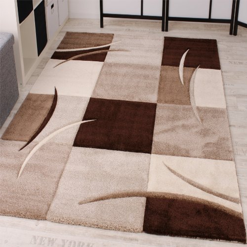 Paco Home Designer Teppich mit Konturenschnitt Karo Muster Braun Beige, Grösse:160x230 cm