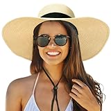 Strandhüte für Damen, Faltbare Sonnenhüte für Frauen mit UV-Schutz, Floppy Strohhut für Frauen, Boho breitkrempige Hüte für Frauen, modische Sommerhüte für Frauen Reisen Wandern Gartenarbeit (Khaki)
