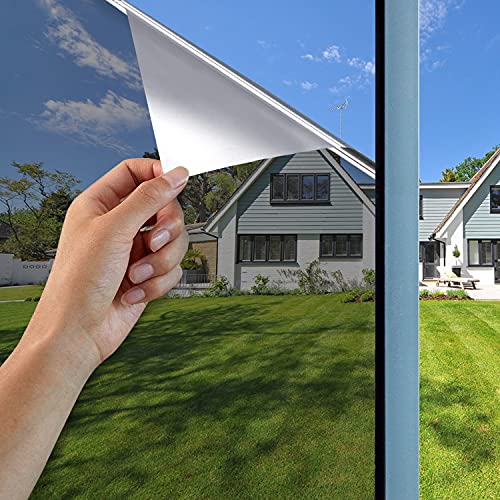 GodUp Spiegelfolie Sonnenschutzfolie Fensterfolien Fenster Selbstklebend Sichtschutzfolie 99%UV-Schutz innen für Büro und Haus Silber (Silber, 90*400 cm)