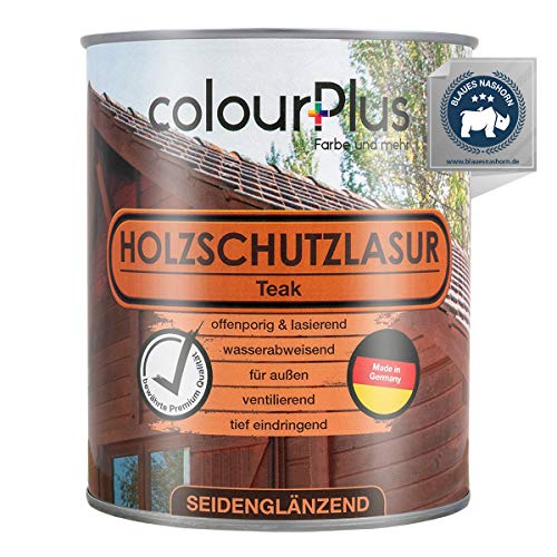 colourPlus® Holzschutzlasur (750ml, Teak) seidenglänzende Holzlasur Außen- Holz Grundierung - Holz Lasur - Holzlasur Aussen - Made in Germany