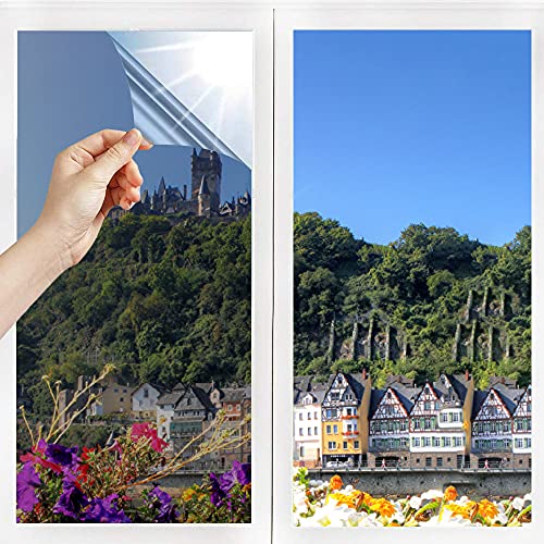 N/V Spiegelfolie Selbstklebend Sichtschutz Wärmeisolierung Sonnenschutzfolie Innen Fensterfolie UV-Schutz Silber (60 x 400 cm)
