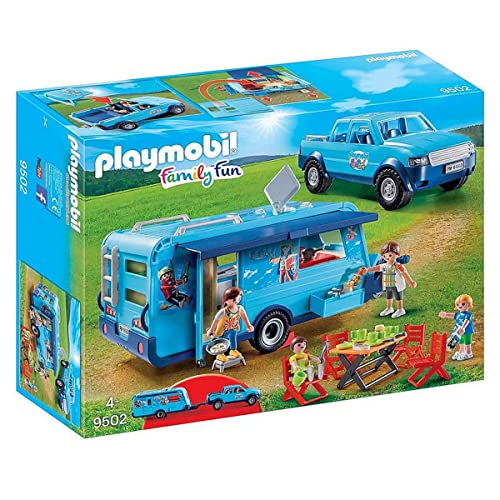 PLAYMOBIL Family Fun 9502 Pick-Up mit Wohnwagen, Ab 4 Jahren
