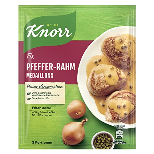 Knorr Fix Würzmischung Pfeffer-Rahm Medaillons für ein leckeres Fleischgericht ohne geschmacksverstärkende Zusatzstoffe 35 g 1 Stück