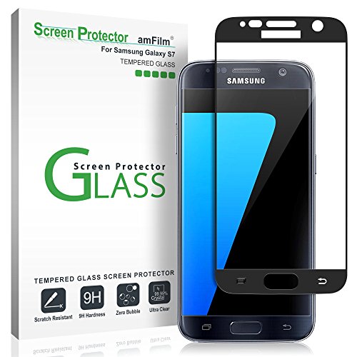 amFilm Schutzfolie für Galaxy S7, Vollständige Abdeckung (Schutz Hüllenfreundliche) Displayschutzfolie für Samsung Galaxy S7 (Schwarz)