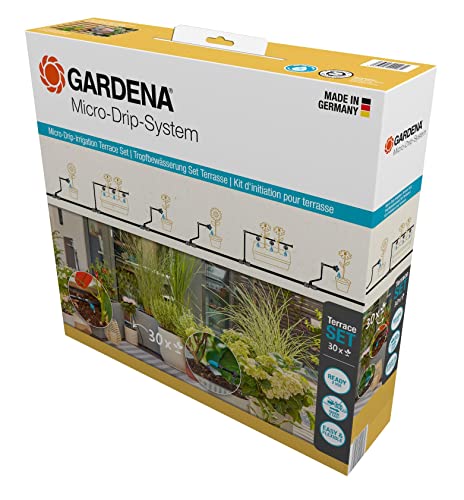 Gardena Micro-Drip-System Tropfbewässerung Set Terrasse (30 Pflanzen): Starter-Set sofort einsatzbereit, wassersparendes Bewässerungssystem, einfache & Flexible Verbindungstechnik (13400-20)