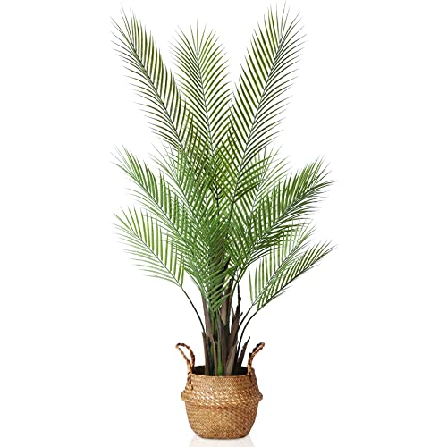 Kazeila Künstliche Pflanzen Groß Areca Palme 120cm Kunstpflanze Groß im Topf Kunstpalme Fake Pflanzen Plastik Pflanze Dekor(1Pack)
