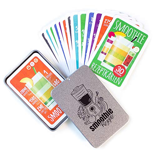 Smoothie Rezepte auf 30 Karten: Mit Abbildungen und Erklärungen mit Metalldose, Kartenspiel als Smoothie Geschenk, Rezepte auf deutsch
