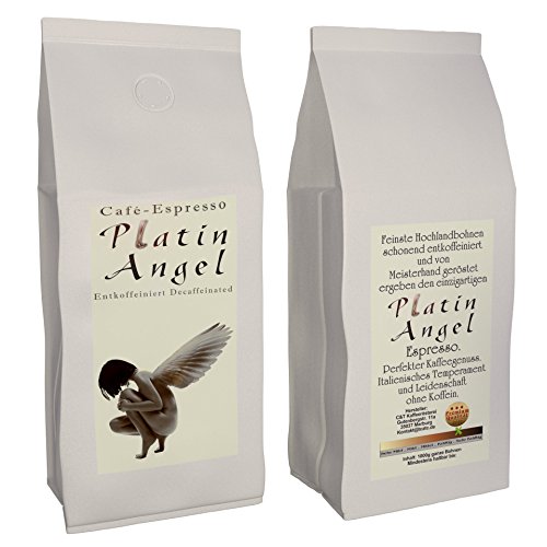 C&T Entkoffeinierter Espresso 'Platin Angel' | 1000g Ganze Bohnen | Arabica Kaffee ohne Koffein + Würzig + Fruchtig + Säurearm + Decaf