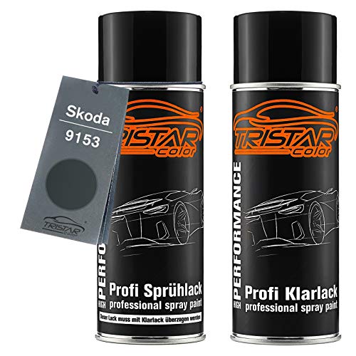 TRISTARcolor Autolack Spraydosen Set für Skoda 9153 Anthracite Grey Metallic Basislack Klarlack Sprühdose 400ml