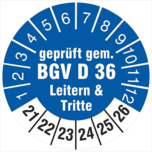 100 Prüfplaketten 30 mm geprüft gem. BGV D 36 Leitern & Tritte 2021-2026 Prüfetiketten