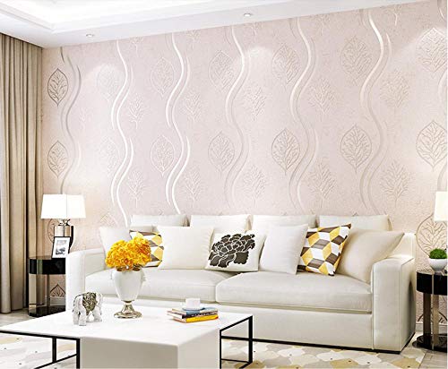 Vliestapete Wellenmuster Beflockung Tapete Hell beige Modern Klassisch Opulent Haus Dekoration Wandkunst Tapeten für Schlafzimmer Wohnzimmer oder Küche 0.53m x 9.5m