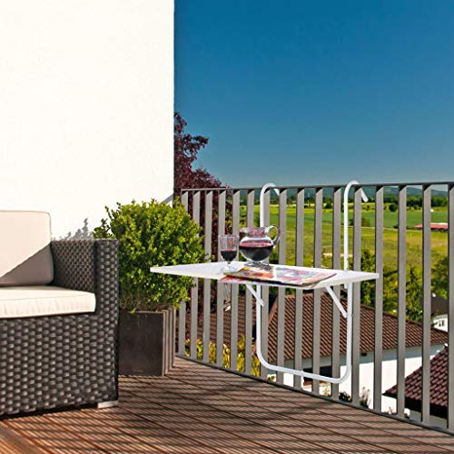 Wakects Balkonhängetisch klappbar Outdoor-Tisch MDF-Tischplatte Stahl Hängetisch als Balkontisch Weiß 60 × 40 × 1,2 cmc