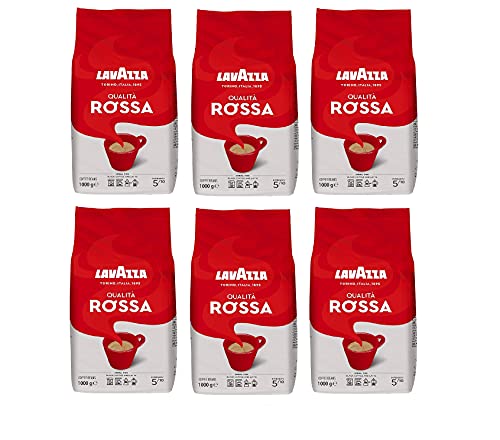 Lavazza Qualita Rossa, Arabica and Robusta Medium Roast Coffee Beans (1KG Pack of 6)