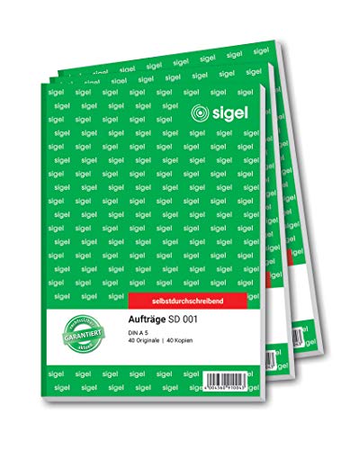 SIGEL SD001 Auftragsbuch A5, 2x40 Blatt, selbstdurchschreibend, 3 Stück