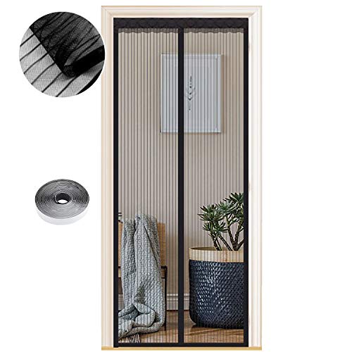 Fliegengitter Tür Magnet Insektenschutz, Verschiedene Größen, 100 x 200cm, Magnetvorhang ist Ideal für Balkontür Wohnzimmer und Terrassentür, Ohne Bohren, Schwarze Streifen
