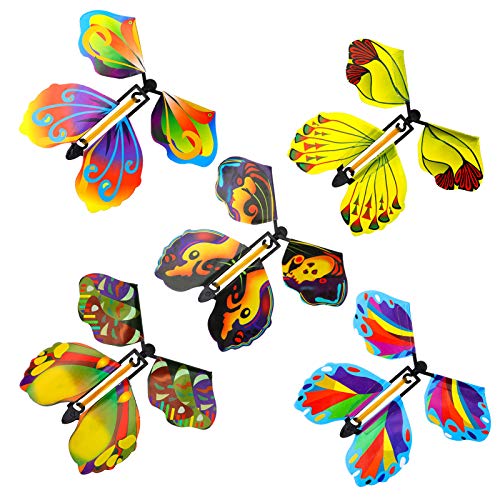QINREN 20 Stück Flying Butterfly Toy Set, Wind Up Butterfly Toy Gummiband Powered Butterfly Bright Colors Magische Schmetterlingskarte Wind Up Butterfly Toy für große Überraschung Geburtstag Hochzeit