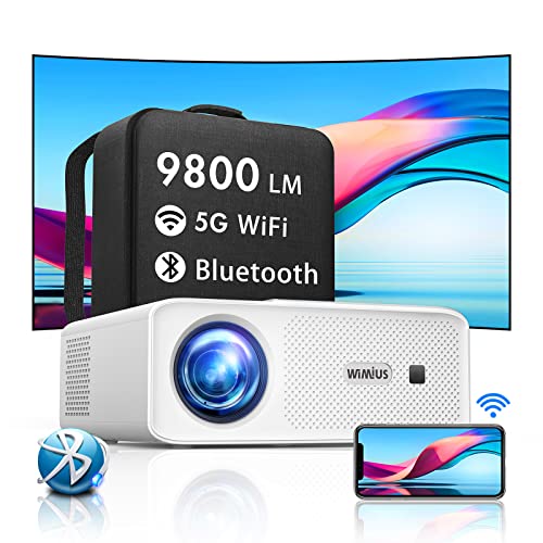Beamer, Full HD Beamer 5G WiFi Bluetooth, 9800 Lumen 1080P Video Beamer 4K Heimkino, WiMiUS Beamer 4D Trapezkorrektur, 300' Display, Kompatibel mit Fire Stick/Xbox/PS5, LED Projektor mit Tragetasche