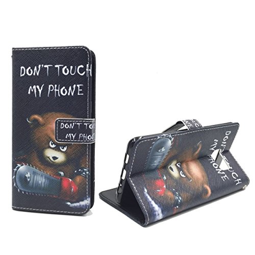 König Design Handyhülle Kompatibel mit Samsung Galaxy S6 Edge Plus Handytasche Schutzhülle Tasche Flip Case mit Kreditkartenfächern - Don't Touch My Phone Bär mit Kettensäge
