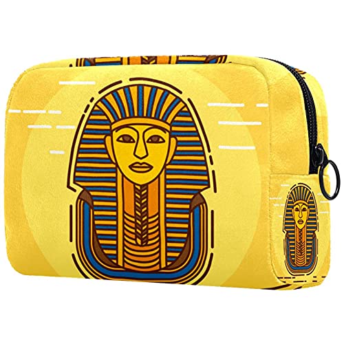 Kosmetiktasche Damen Federmäppchen Stiftetasch Schminktasche Kulturtasche für Handtasche Makeup Tasche Waschtasche Vintage Ägypten Pharao Gelb 18.5x7.5x13cm