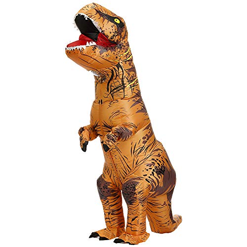 Zi Xi & Zi Qi T-Rex Alien Inflatable Dinosaur Mascot Party Costume Fancy Dress Cosplay Outfit Adult (Classic Brown)