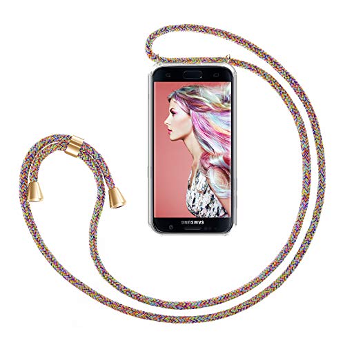 ZhinkArts Handykette kompatibel mit Samsung Galaxy S7 Edge - Smartphone Necklace Hülle mit Band - Handyhülle Case mit Kette zum umhängen in Rainbow