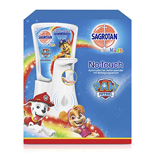Sagrotan No-Touch Kids Automatischer Seifenspender – Inkl. Sagrotan Nachfüller Aloe Vera – Paw Patrol Edition – 1 x 250 ml Flüssigseife