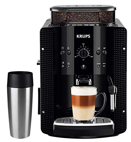 Krups Kaffeevollautomat Arabica Picto 15 bar 1450W + EMSA Travel Mug + 1 Kg Lavazza Kaffeebohnen (automatische Reinigung, 2-Tassen-Funktion, Milchsystem mit CappucinoPlus-Düse, Kaffeemaschine, schwarz