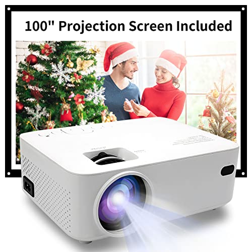 Mini-Projektor, tragbar, mit Display und Tasche, unterstützt HD 1080P, Dual-Lautsprecher, Hi-FI-Lautsprecher, 50.000 Stunden, kompatibel mit Smartphone / HDMI / USB / SD / AV / VGA
