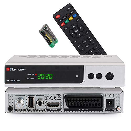 RED OPTICUM AX 300 Plus Sat Receiver I Digitaler Satelliten-Receiver HD - DVB-S2 - HDMI - SCART - USB 2.0 - Coaxial Audio I 12V Netzteil ideal für Camping I Receiver für Satellitenschüssel Silber